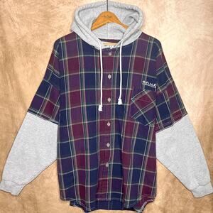 Vintage 90s Plaid Patchwork Button Up Flannel Hoodie Sweater Streetwear Skater